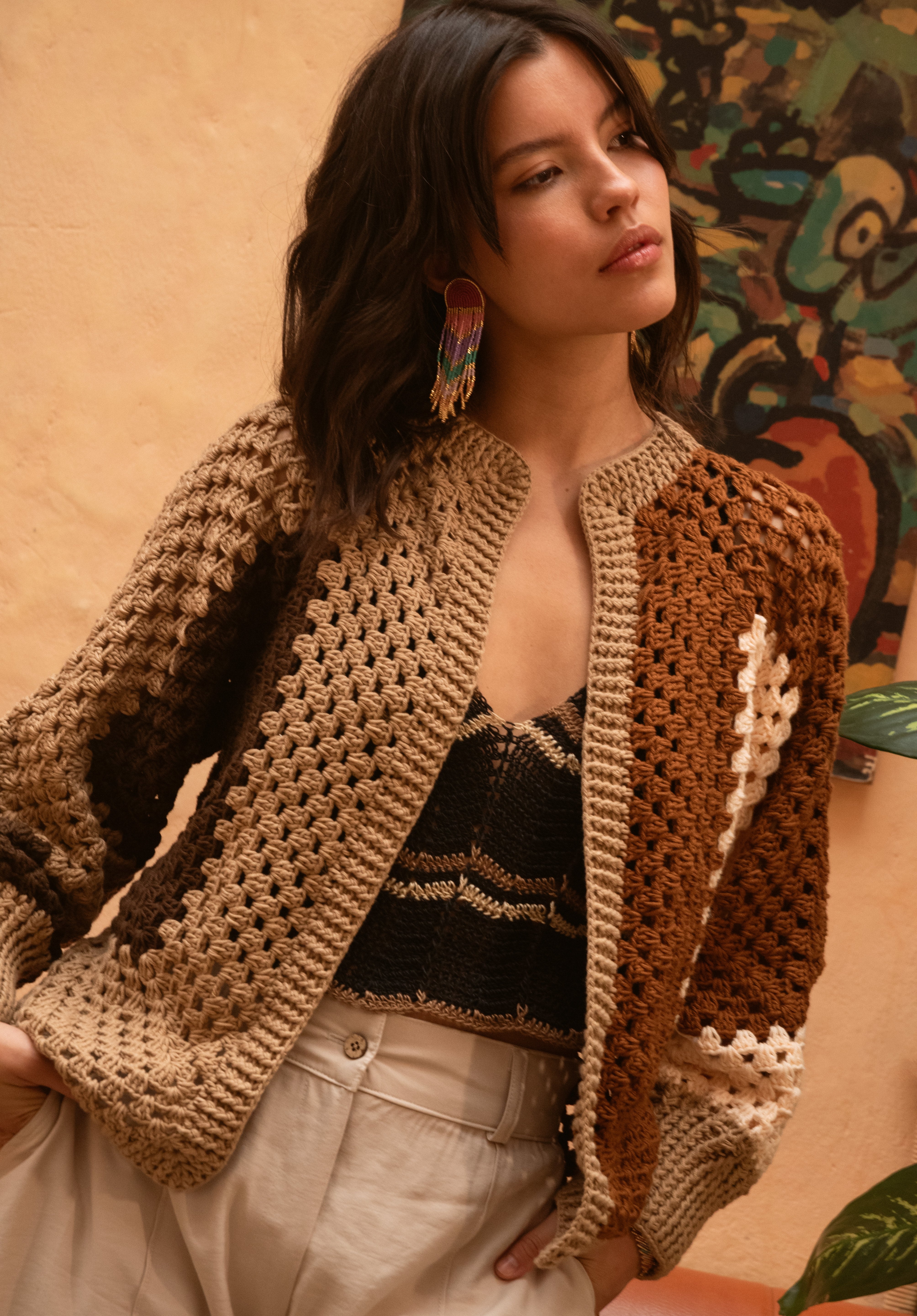 Cárdigan Camel Tejido a Mano