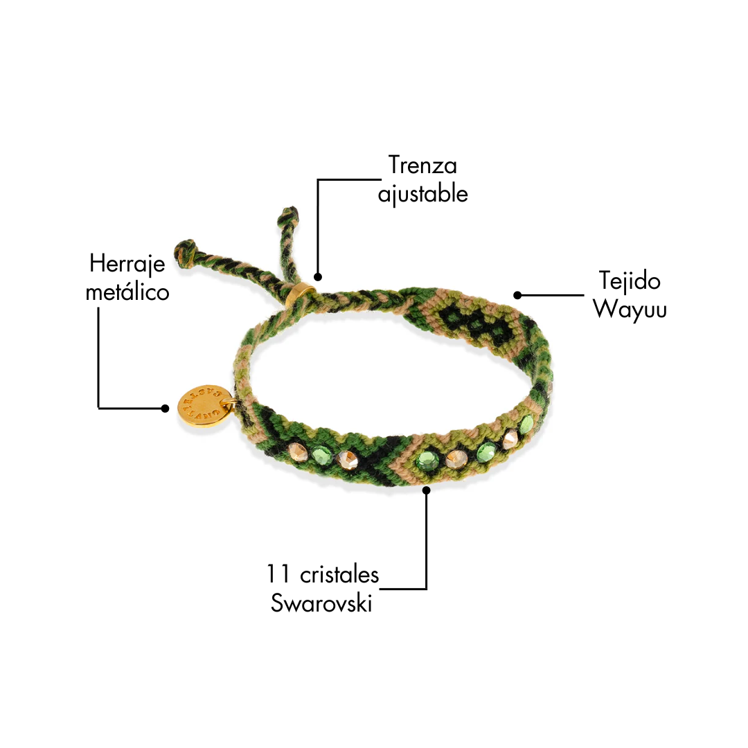 Wayuu Skinny Bracelet -  Nature Green