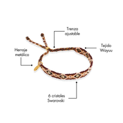 Wayuu Skinny Bracelet (6 cristales)-  Marrón