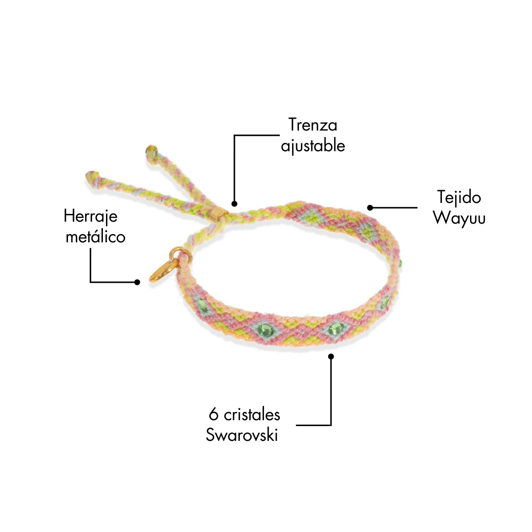 Wayuu Skinny Bracelet (6 cristales)-  Limon