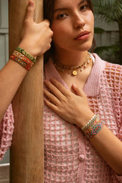 Wayuu Skinny Bracelet -  Nature Green