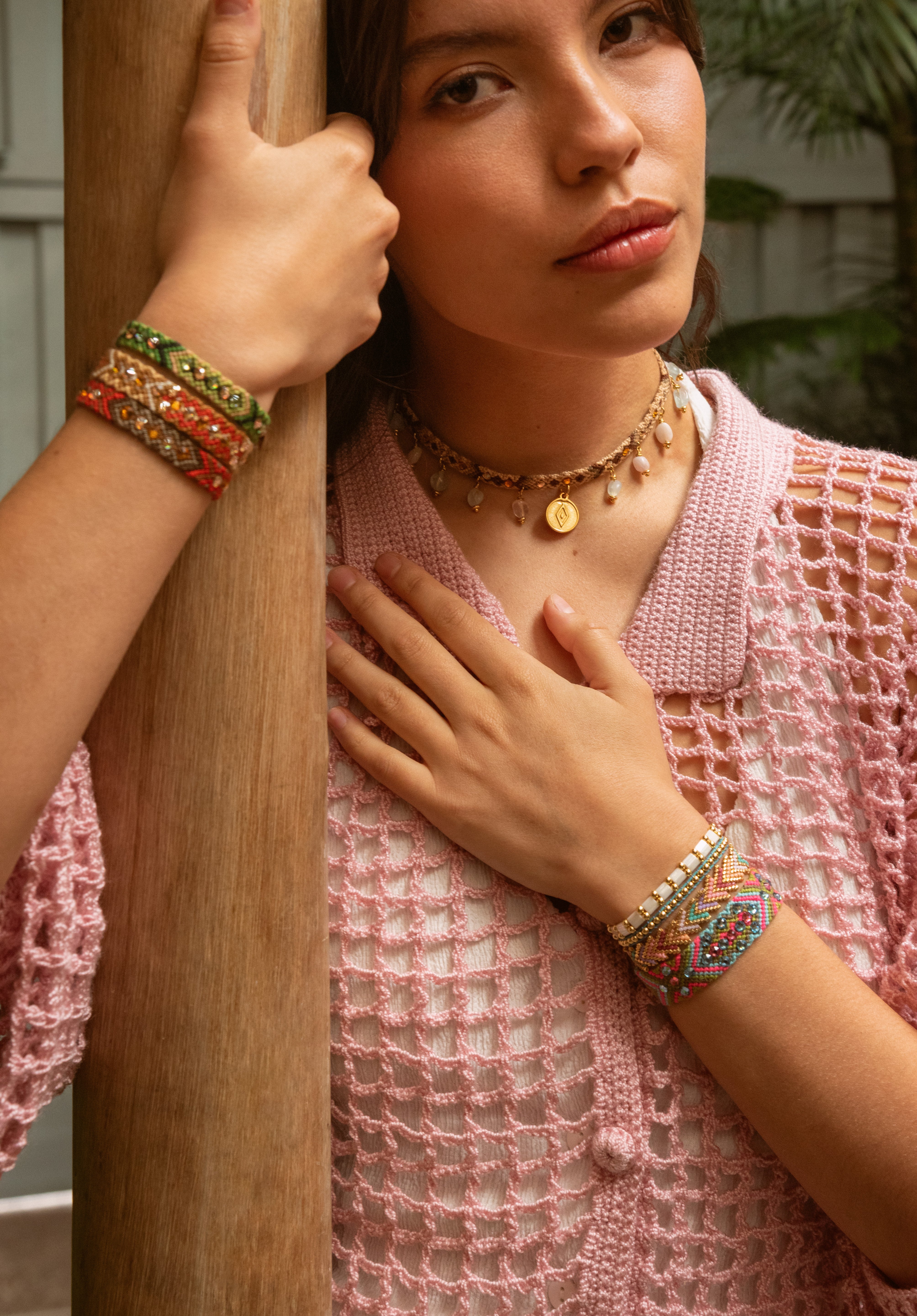 Wayuu Skinny Bracelet -  Nature Green