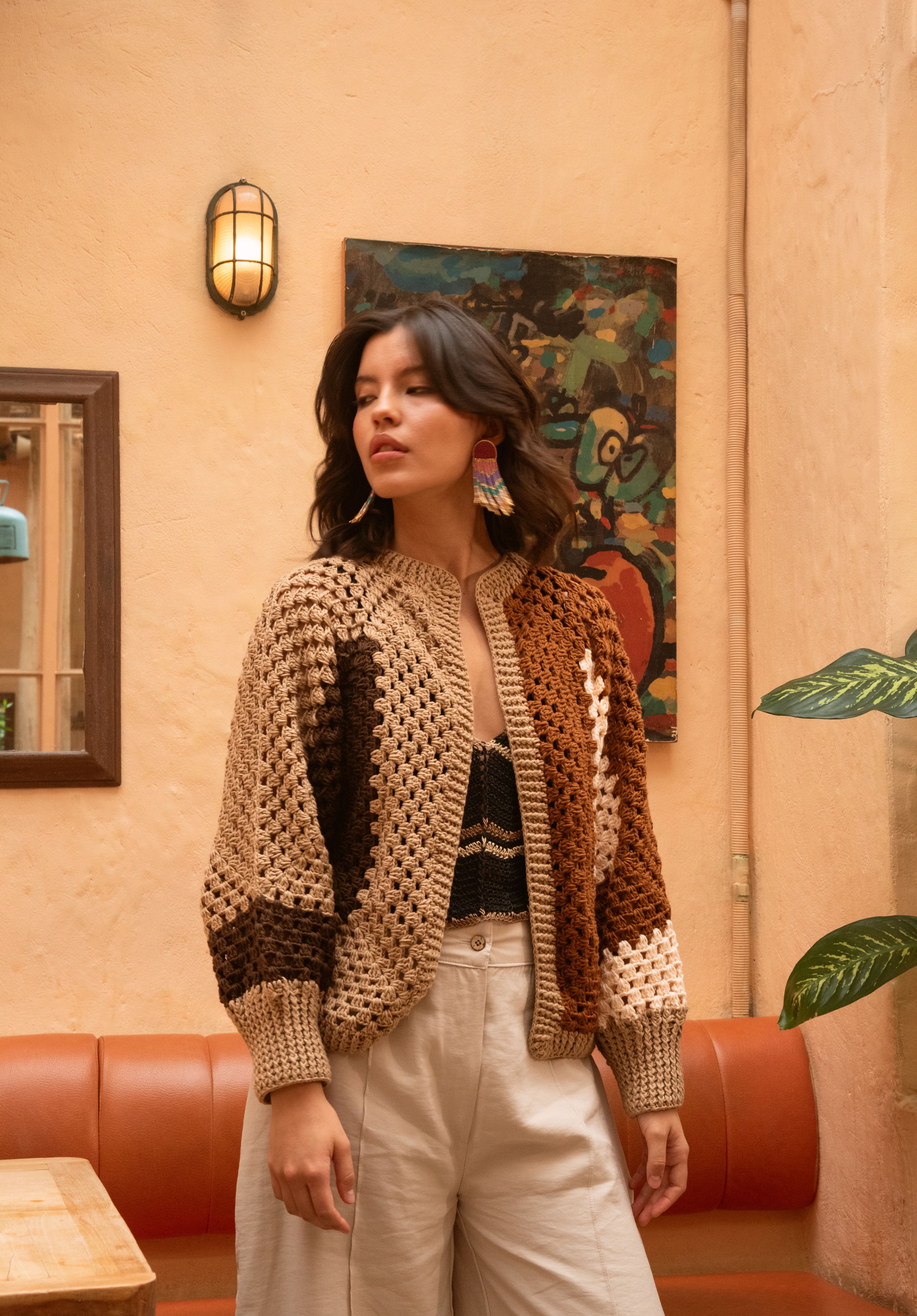 Cárdigan Camel Tejido a Mano