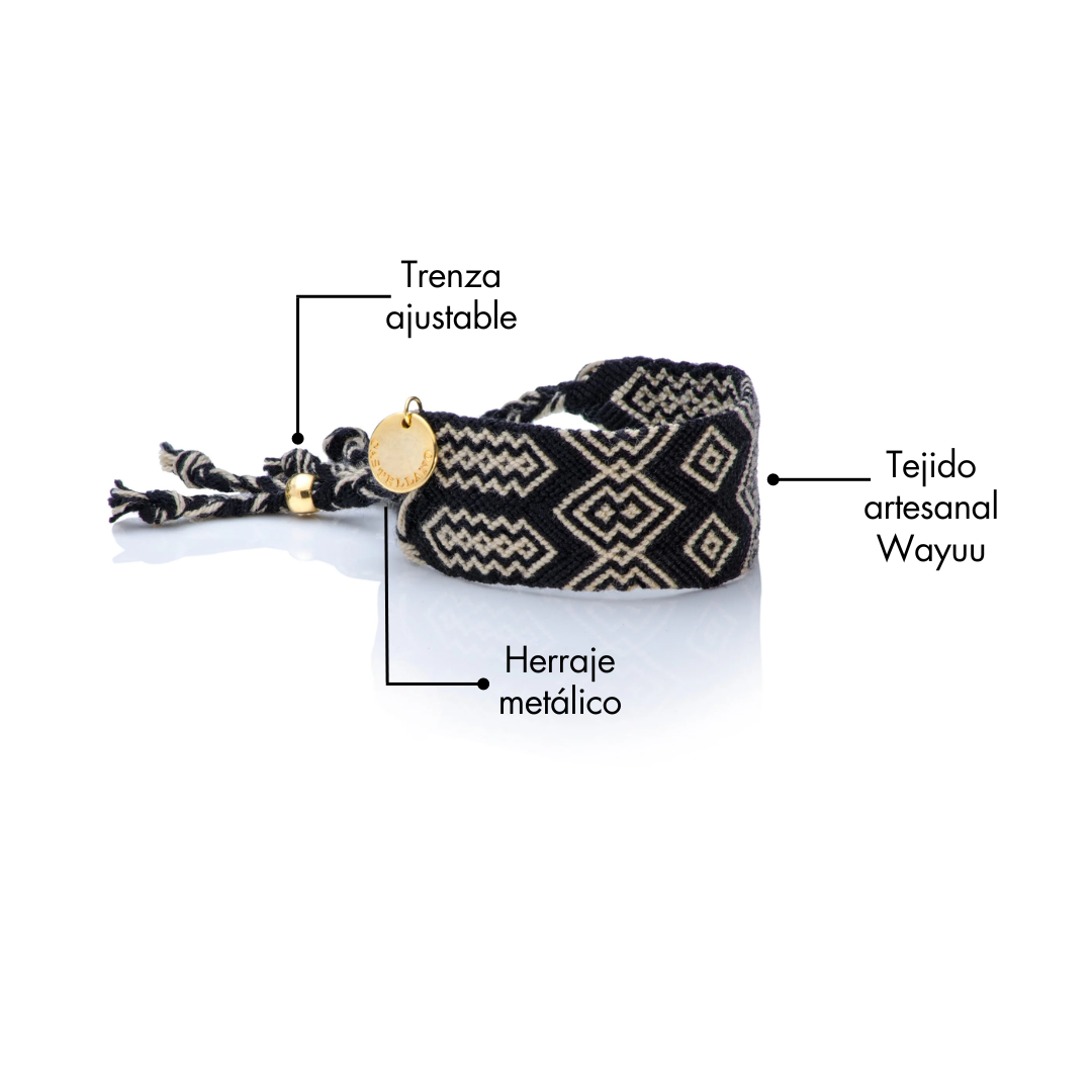 Pulsera Wayuu Good Vibes Black
