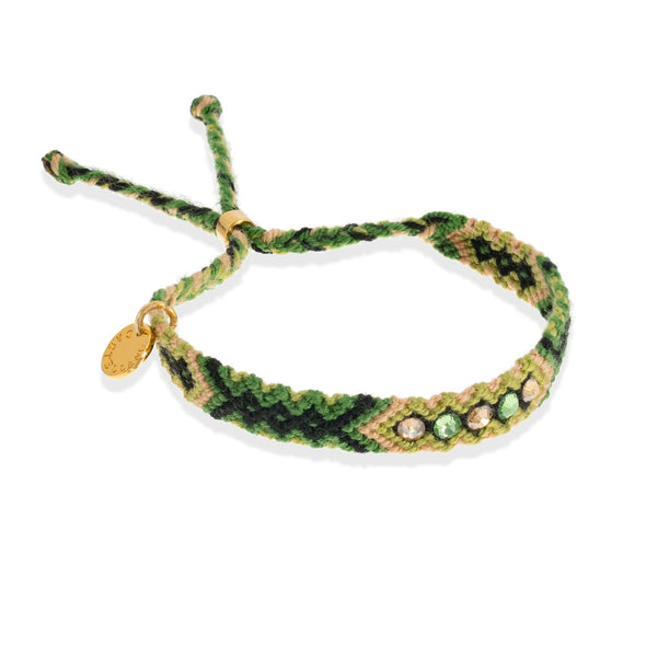 Wayuu Skinny Bracelet (5 cristales) - Nature Green