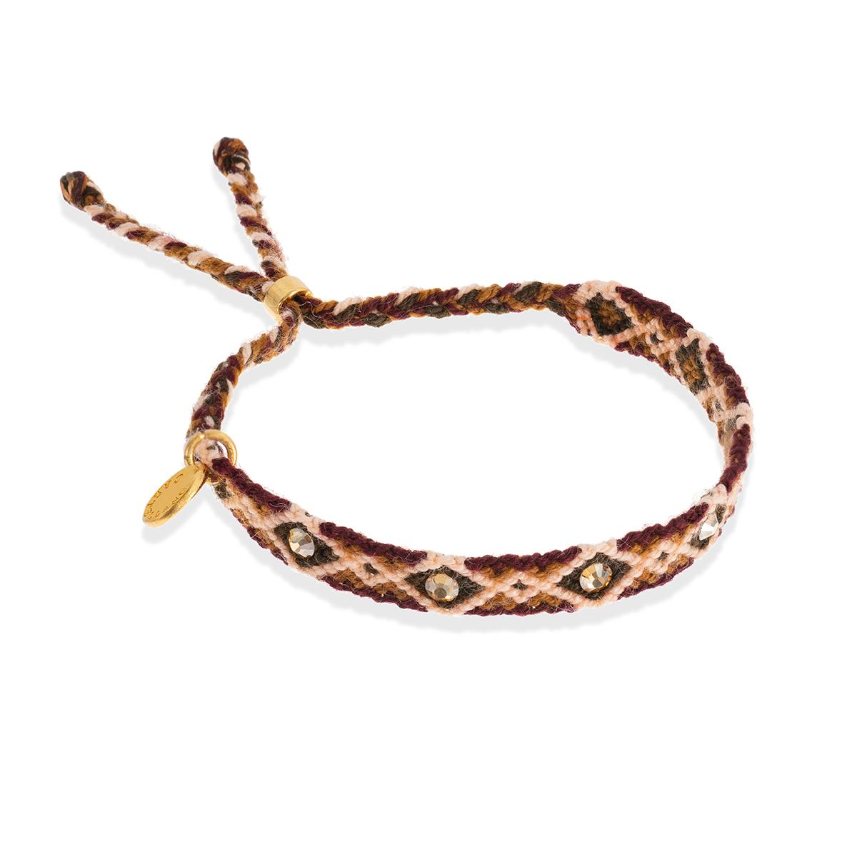 Wayuu Skinny Bracelet (6 cristales)-  Marrón